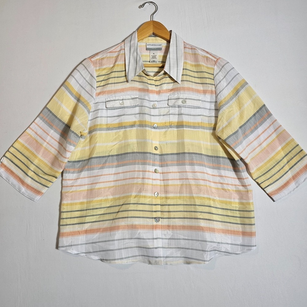 Alfred Dunner Womens Large Multicolor Pastel Stripe Shirt Bright Minimalist